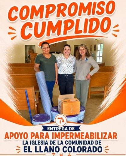 ENTREGA DE MATERIAL PARA LA IMPERMEABILIZACIÓN DE LA IGLESIA DE EL LLANO COLORADO