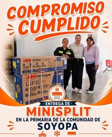 ENTREGA DE MINISPLIT PARA LA ESCUELA PRIMARIA DE SOYOPA
